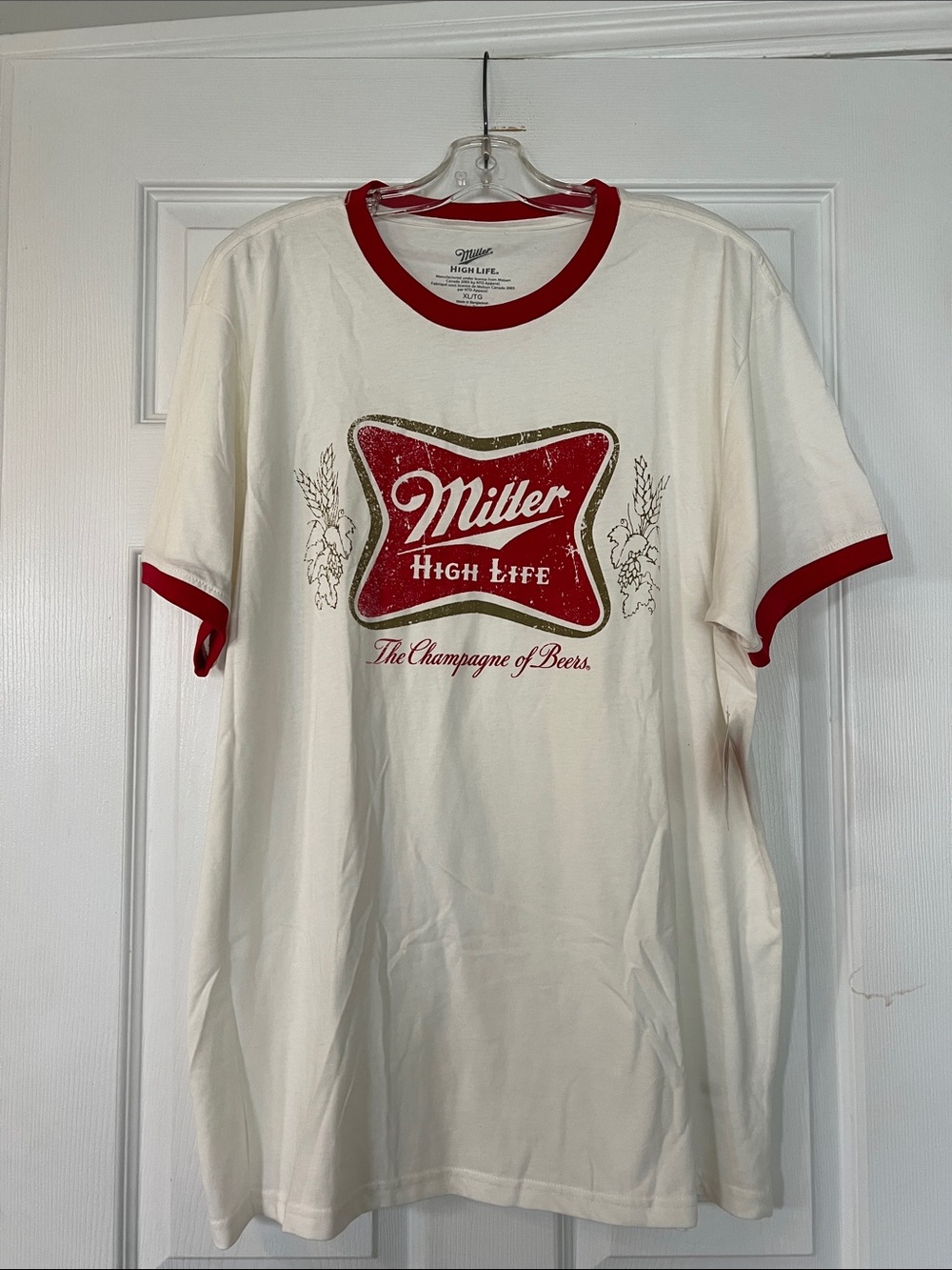 Miller High Life Men's White Ringer Tee with Red Trim